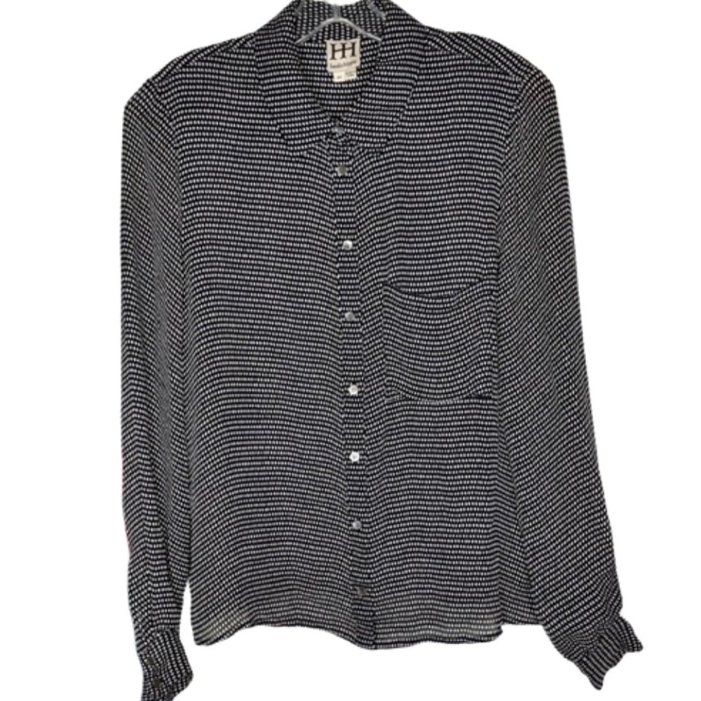 Haute Hippie 100% Silk Long Sleeved Blouse - Black & White - M